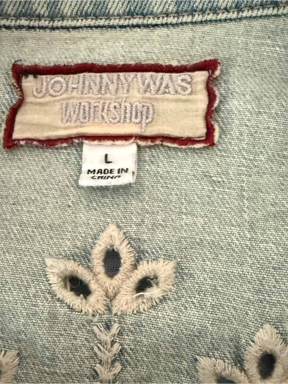 Johnny Was Light Wash Embroidered Denim Jacket with Floral Accents - Picture 4 of 5
